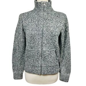 GAP Gray and White Marled Knit Mock Neck Sweater Full Zip Women's Size Medium